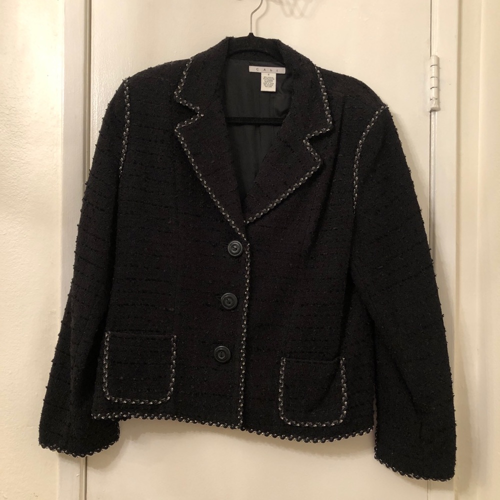 Black with White Detailing Tweed Style Cabi Blazer